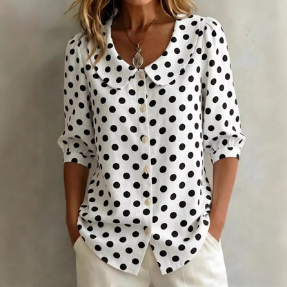 Women's Retro Polka Dot Three-Quarter Sleeve Loose Cardigan Shirt