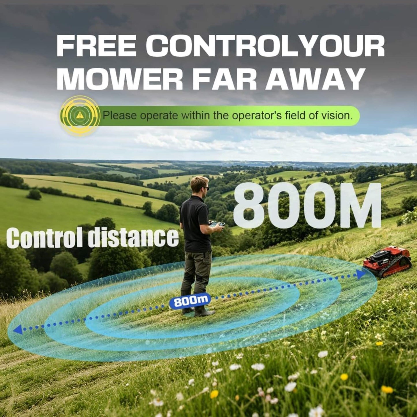 Heavy-Duty 9HP 225CC Remote-Controlled All-Terrain Gas-Powered Lawn Mower With 21-Inch Cutting Width (SAK78412)