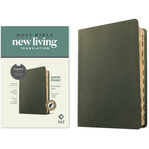 NLT Personal Size Giant Print Bible, Filament Enabled (Genuine Leather, Olive Green, Indexed, Red Letter) - Leather