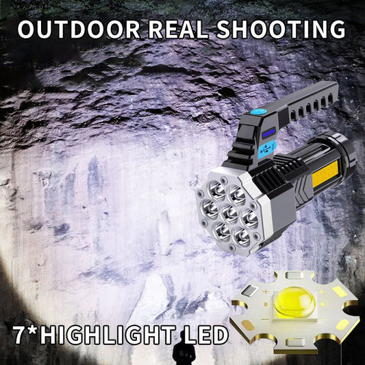 High Power LED Flashlight Powerful USB Rechargeable Lamp Built-in Battery COB 7 LED Flashlights