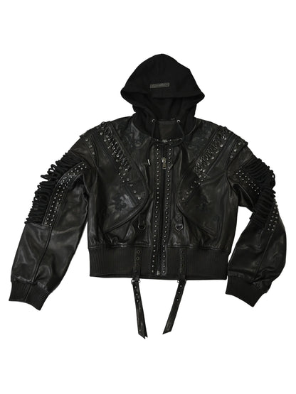 Lace Up Leather Bomber Jacket