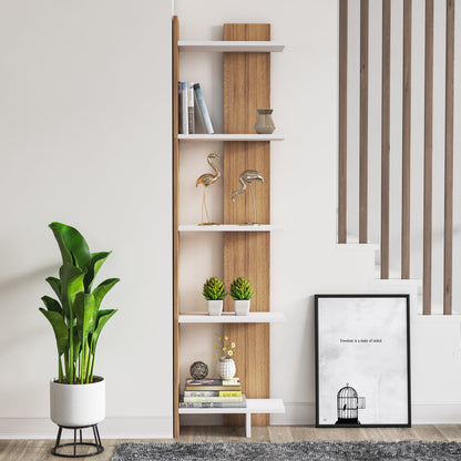 Alice 67” Corner Bookcase – 5-Tier Narrow L-Shaped Wall-Mounted Corner Bookshelf