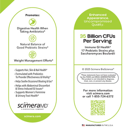 Scimera MD® Asprega Probiotic + Prebiotic Supplement for Digestive Health and Immune System Support, 35 Billion CFUs