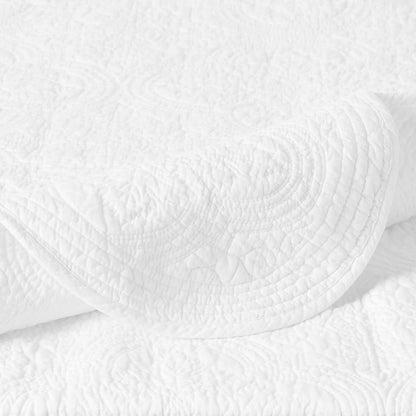 Serenity White Victorian Scalloped Medallion Floral Pure Solid Cotton Reversible Quilt Bedding Set