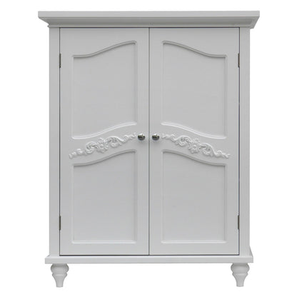 Bathroom Linen Storage Floor Cabinet with 2-Doors in White Wood Finish