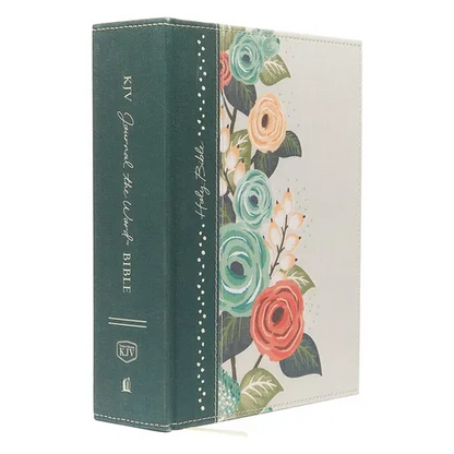 KJV, Journal the Word Bible, Large Print, Green Floral Cloth, Red Letter Edition: Reflect, Journal, or Create Art Next to Your Favorite Verses - Hardcover