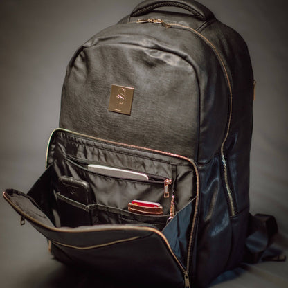 Black Leather Daily Commuter Bag XL