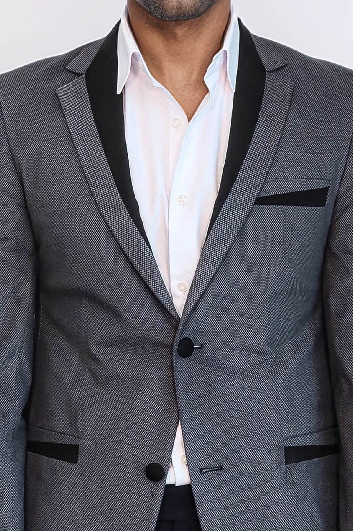 2 Buttons Pocket Piping Velvet Grey Jacket