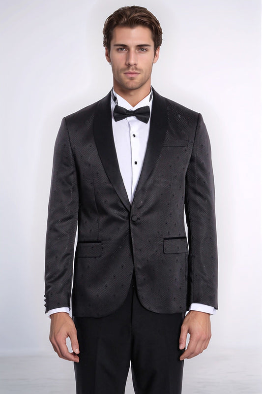 Dot Patterned Slim Fit Black Men Tuxedo Jacket - Wessi