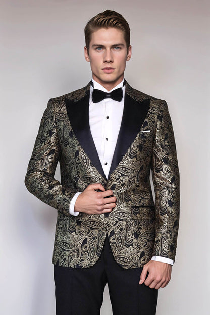 Paisley Peak Lapel Black Men Dinner Tuxedo  Jacket - Wessi