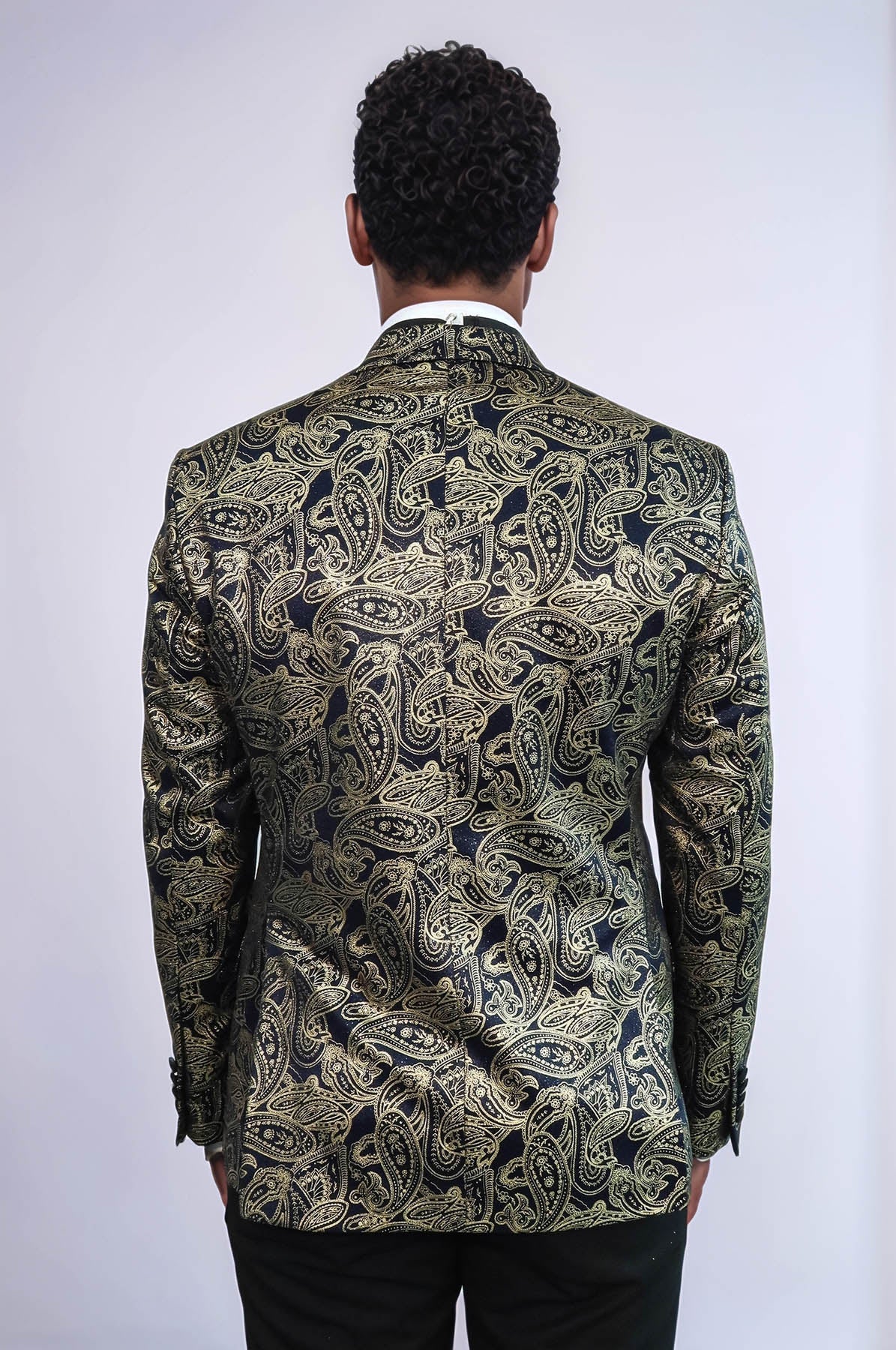 Paisley Peak Lapel Navy Blue Men Party Blazer - Wessi