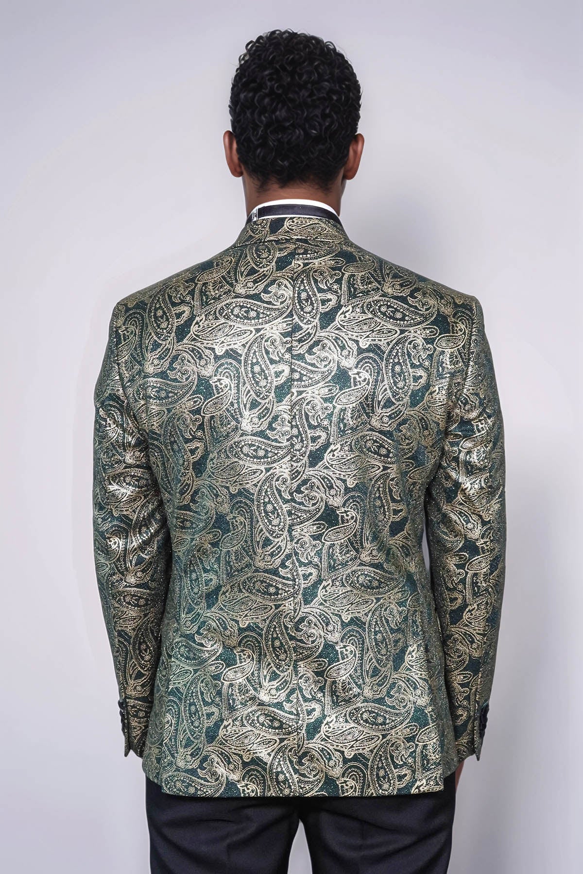Paisley Peak Lapel Green Men Stage Tuxedo Jacket - Wessi