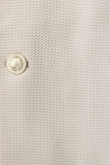 Beige Textured Gold Metal Button Slim Fit Men's Blazer Jacket - Wessi