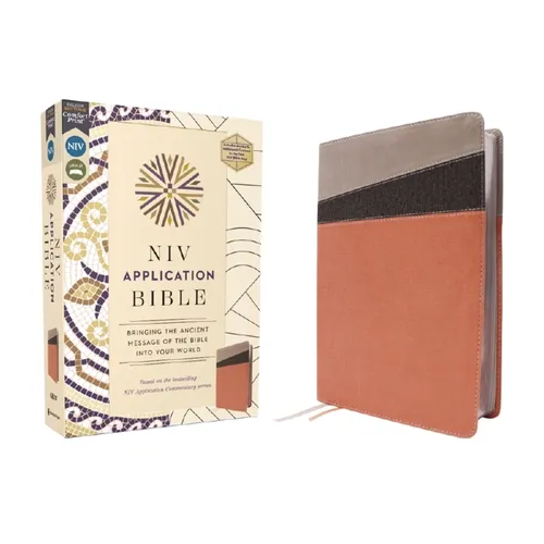 NIV Application Bible, Leathersoft, Coral/Gray, Red Letter, Comfort Print: Bringing the Ancient Message of the Bible Into Your World - Imitation Leather
