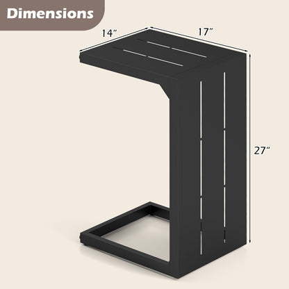C-Shaped End Table Convertible Coffee Table with Adjustable Foot Pads-Black