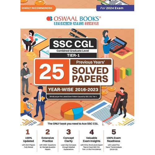 Oswaal SSC CGL (Combined Graduate Level) Tier-I 25 Previous Years Solved Papers Year-wise 2016-2023 For 2024 Exam - Paperback