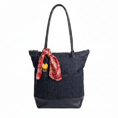 Grant | Denim+ Black Leather & Rosie Scarf