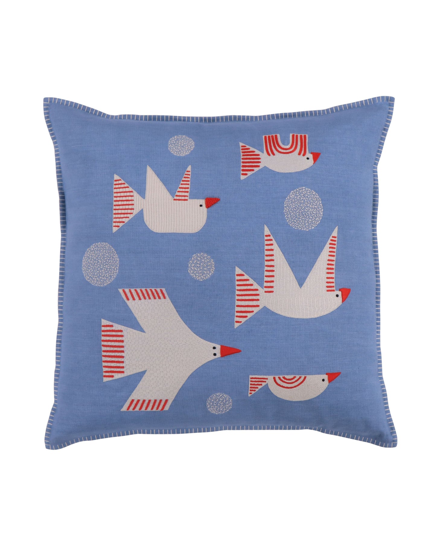 Hand Embroidered Birds Pillow Cover 20" x 20"