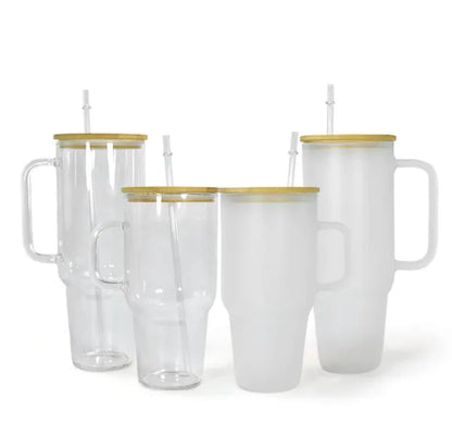 Hailey Brook Designs 32oz or 40oz Sublimation Clear or Frost Glass Tumbler, Mug, Cup With Bamboo Lid and Straw
