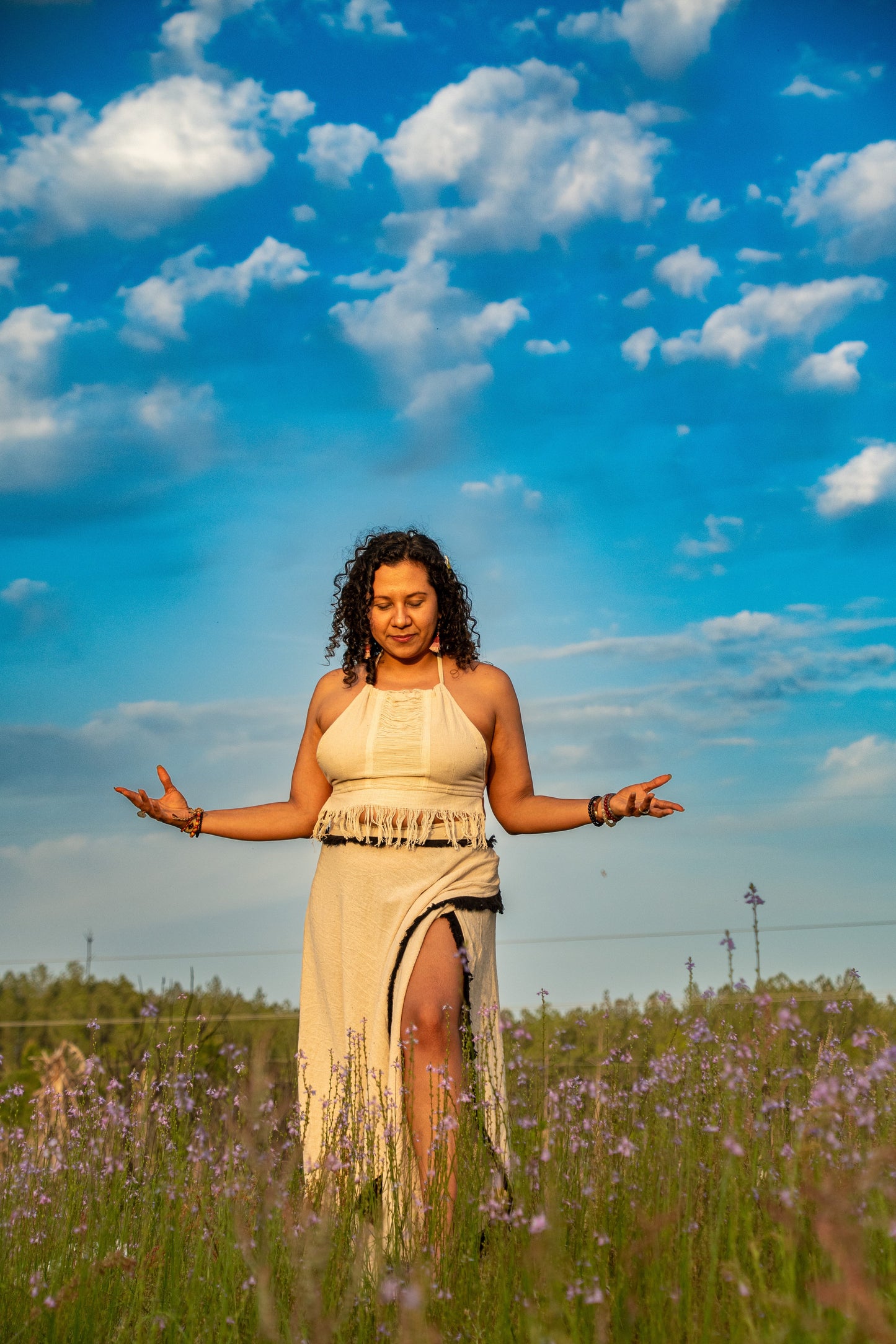 The Dancer - Wrap Skirt - Cream with Black Fringe - One Size Fits Most Adjustable