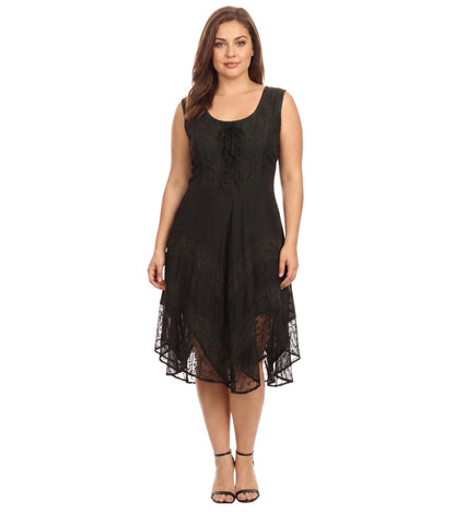 Sakkas Sundara Stonewashed Rayon Embroidered Mid Length Dress