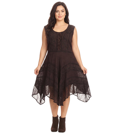 Sakkas Sundara Stonewashed Rayon Embroidered Mid Length Dress