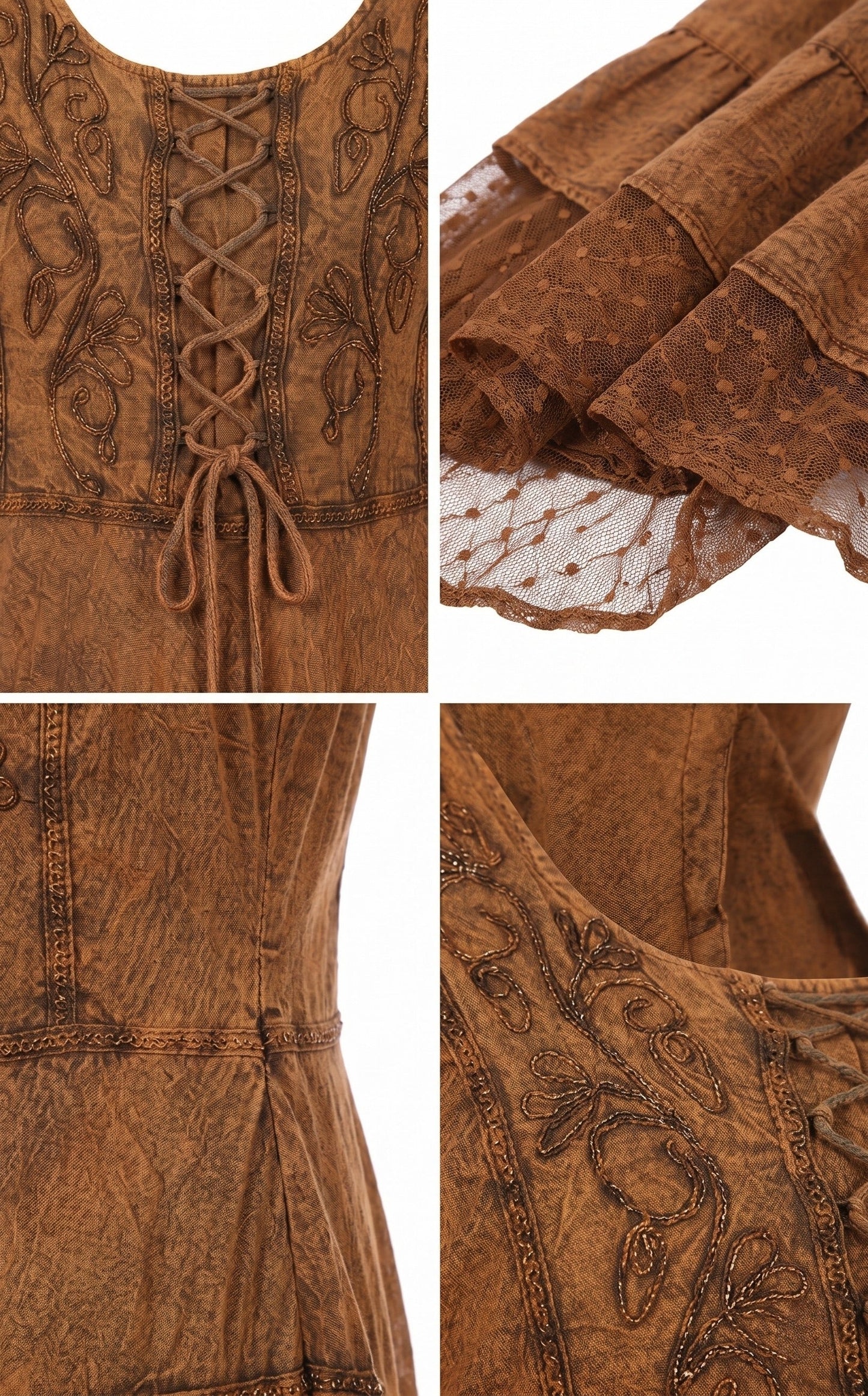 Sakkas Sundara Stonewashed Rayon Embroidered Mid Length Dress