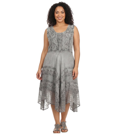 Sakkas Sundara Stonewashed Rayon Embroidered Mid Length Dress
