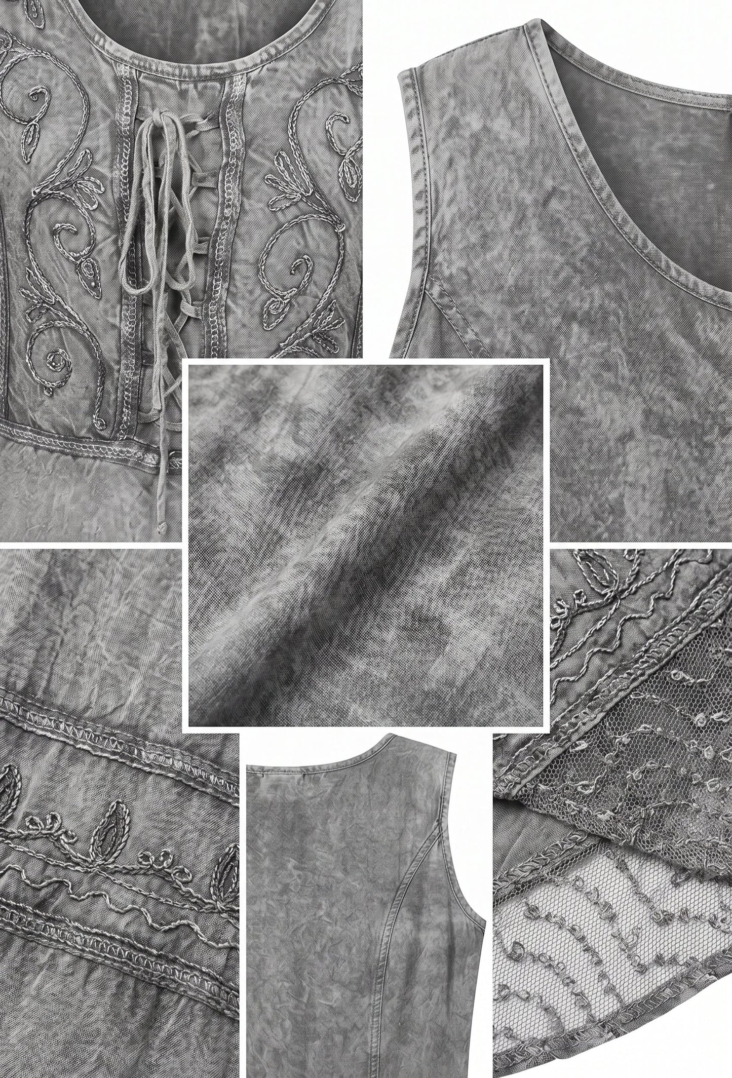 Sakkas Sundara Stonewashed Rayon Embroidered Mid Length Dress