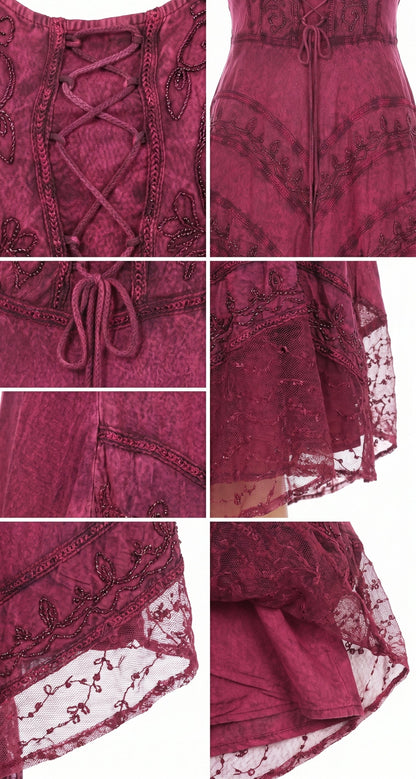 Sakkas Sundara Stonewashed Rayon Embroidered Mid Length Dress
