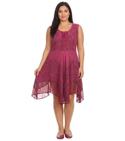 Sakkas Sundara Stonewashed Rayon Embroidered Mid Length Dress