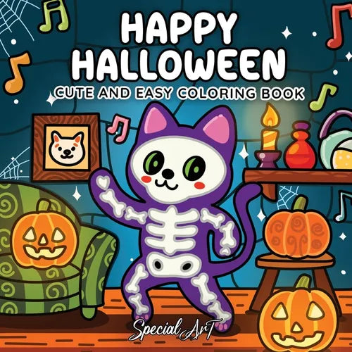 Happy Halloween: Coloring Book for Adults and Teens Featuring Cute and Spooky Creatures in Cozy Hygge Moments for Relaxation - Paperback
