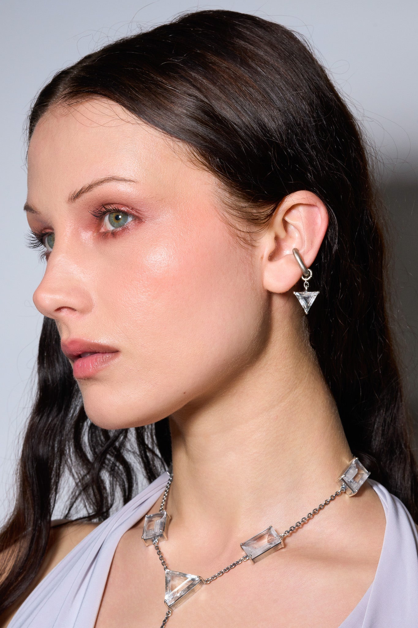 Small Escher Ear Cuff in Striated Crystal (Silver)