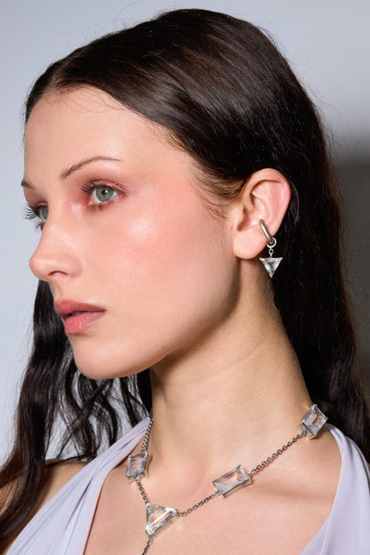 Small Escher Ear Cuff in Striated Crystal (Silver)