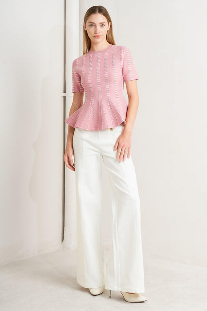 EVENING RUSTLE JACQUARD SWEATER TOP