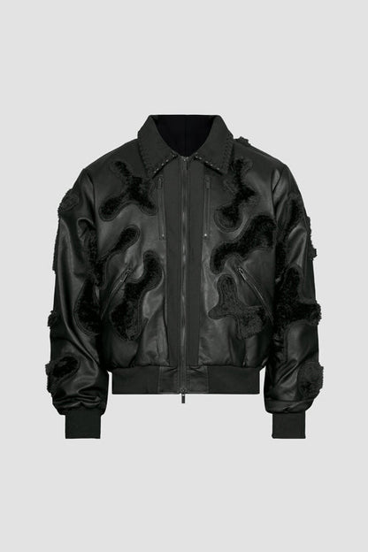 Faux Fur Vegan Leather Camouflage Jacket