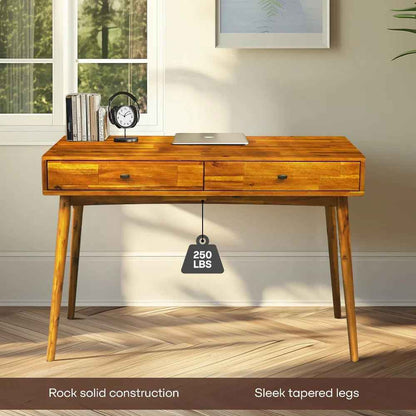 Acacia Lagom 48" Solid Wood Work Desk with Drawers for Functional Home Office
