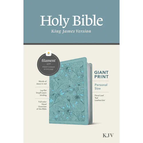 KJV Personal Size Giant Print Bible, Filament Enabled (Leatherlike, Floral Leaf Teal, Red Letter) - Imitation Leather