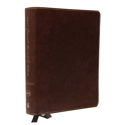 NKJV, Journal the Word Bible, Bonded Leather, Brown, Red Letter Edition, Comfort Print: Reflect, Journal, or Create Art Next to Your Favorite Verses - Bonded Leather