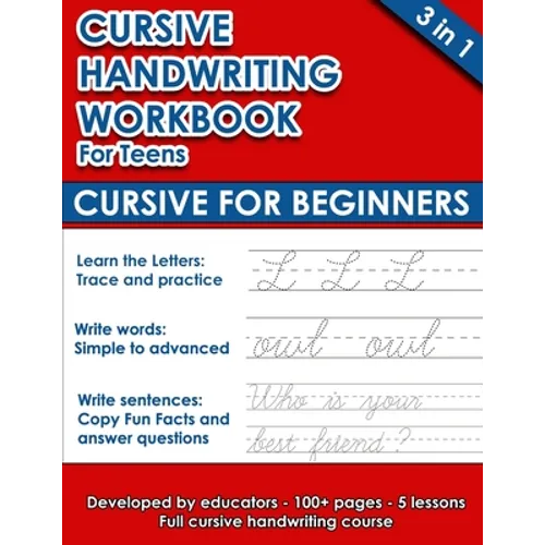 Cursive Handwriting Workbook For Teens: Cursive for Beginners (112 pages of exercises with letters, words and sentences. Tracing Letters A-Z/a-z inclu - Paperback