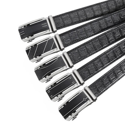 New Leather Durable Men Ratchet Crocodile Belt Automatic Buckle Straps