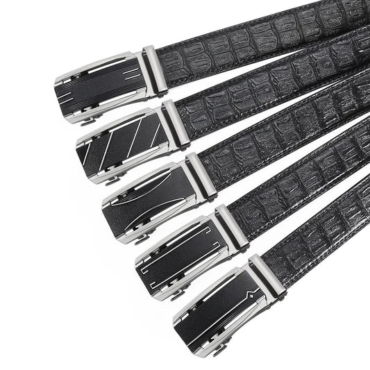 New Leather Durable Men Ratchet Crocodile Belt Automatic Buckle Straps
