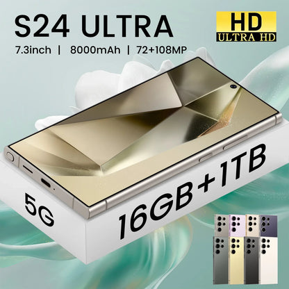 Hot Selling S24 ULTRA Original 16GB+1TB 7.3 Inch Full Display 48MP+108MP Android 14 16GB+1TB Mobile Cell Phone Smartphone