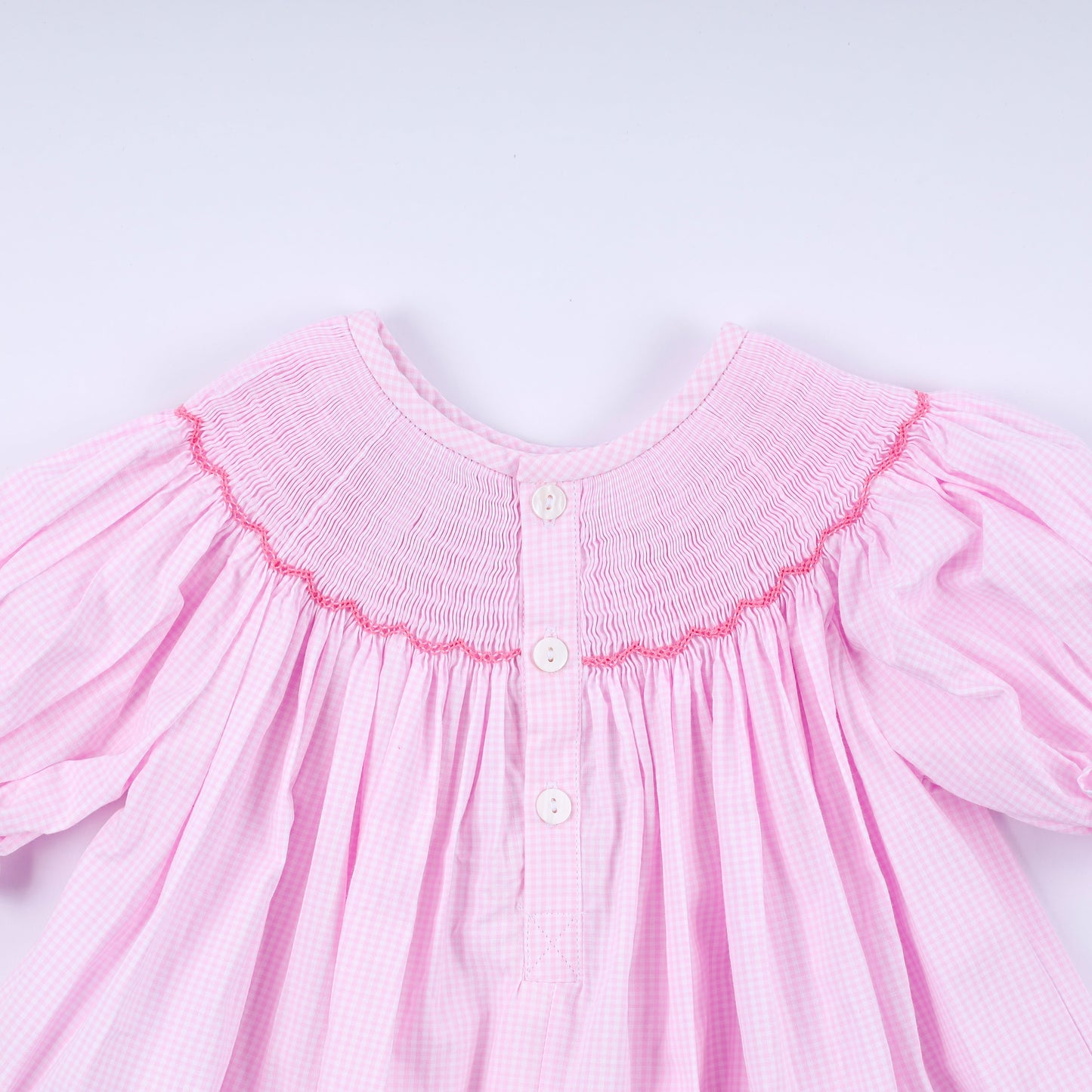 Pink christmas tree hand smocked ruffle pants set