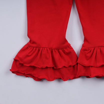Red gingerbread hand smocked ruffle pants set