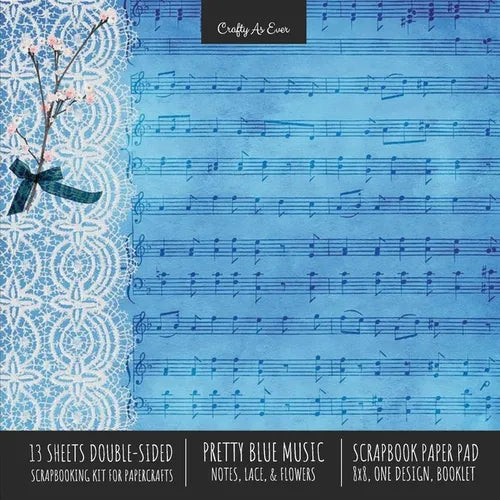 Pretty Blue Music Scrapbook Paper Pad 8x8 Decorative Scrapbooking Kit for Cardmaking Gifts, DIY Crafts, Printmaking, Papercrafts, Notes Lace Flowers D - Paperback