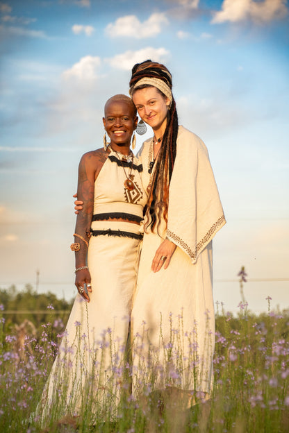 The Dancer - Wrap Skirt - Cream with Black Fringe - One Size Fits Most Adjustable
