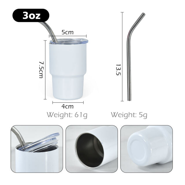 3oz Sublimation Glow In Dark shot glass Tumbler double insulated with stainless straw