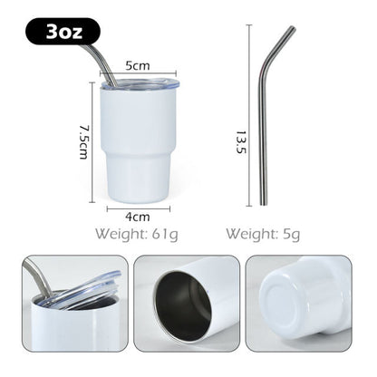 3oz Personalized Custom Sublimation shot glass Tumbler double insulated with stainless straw