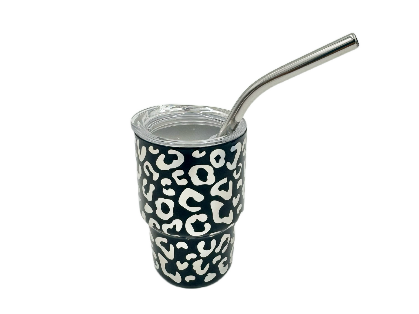 3oz Holographic laser etched cheetah Leopard shot glass Tumbler double insulated with stainless straw